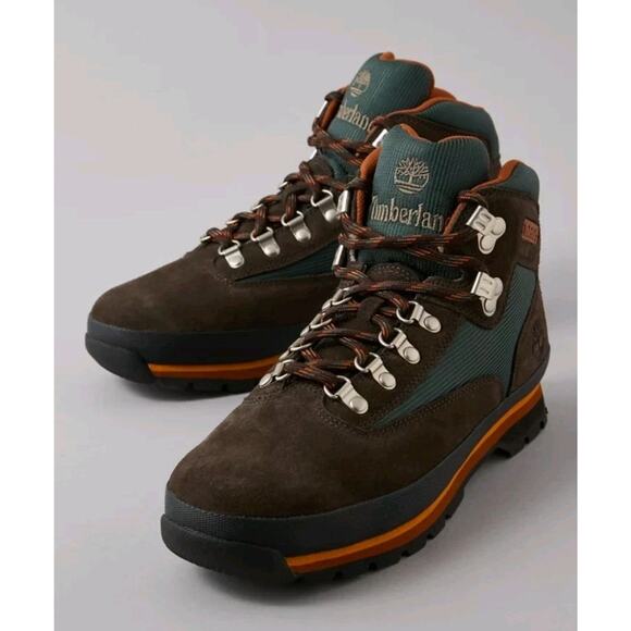 Timberland Euro Hiker Mid Men's Size 11 Lace Up Boots Dark Brown Suede and Green - Picture 1 of 11